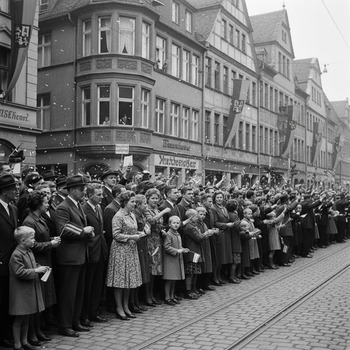 Schwarzweißfoto eines Umzugs