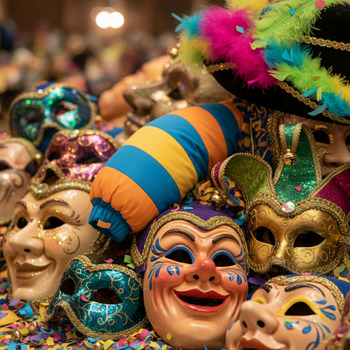 Karneval: bunte Masken und Kostüme