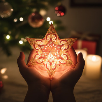 Gebastelter Stern mit Kerze