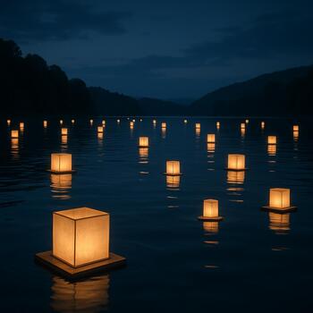 Laternen spiegeln sich in einem See