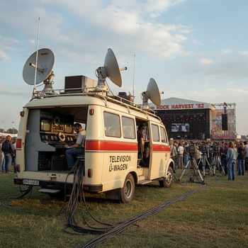 Übertragungswagen vor einer Bühne