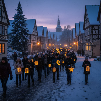 Januar: Lichterzug im Schnee