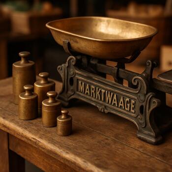 Alte Marktwaage mit Gewichten