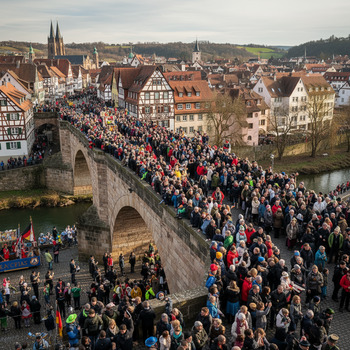 Zuschauer auf einer Brücke
