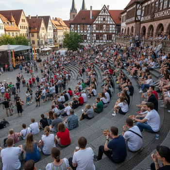 Treppenstufen voller Zuschauer