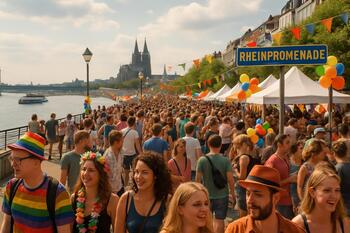 Rheinpromenade mit Menschenmenge