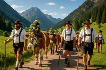 Alpenumzug mit Trachten