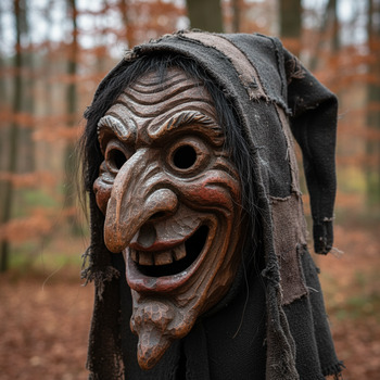 Holzmaske einer Hexenfigur