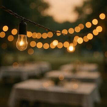 Lichterketten über Tischen