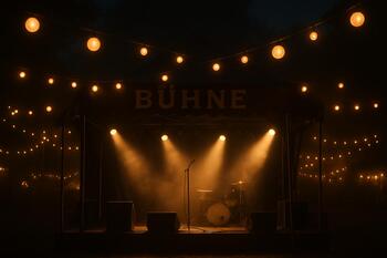 Abendliche Bühne mit Laternen