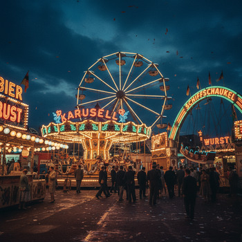 Neonlichter auf einem Volksfest um 1950