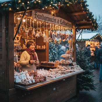 Weihnachtsmarktstand mit Lichtern
